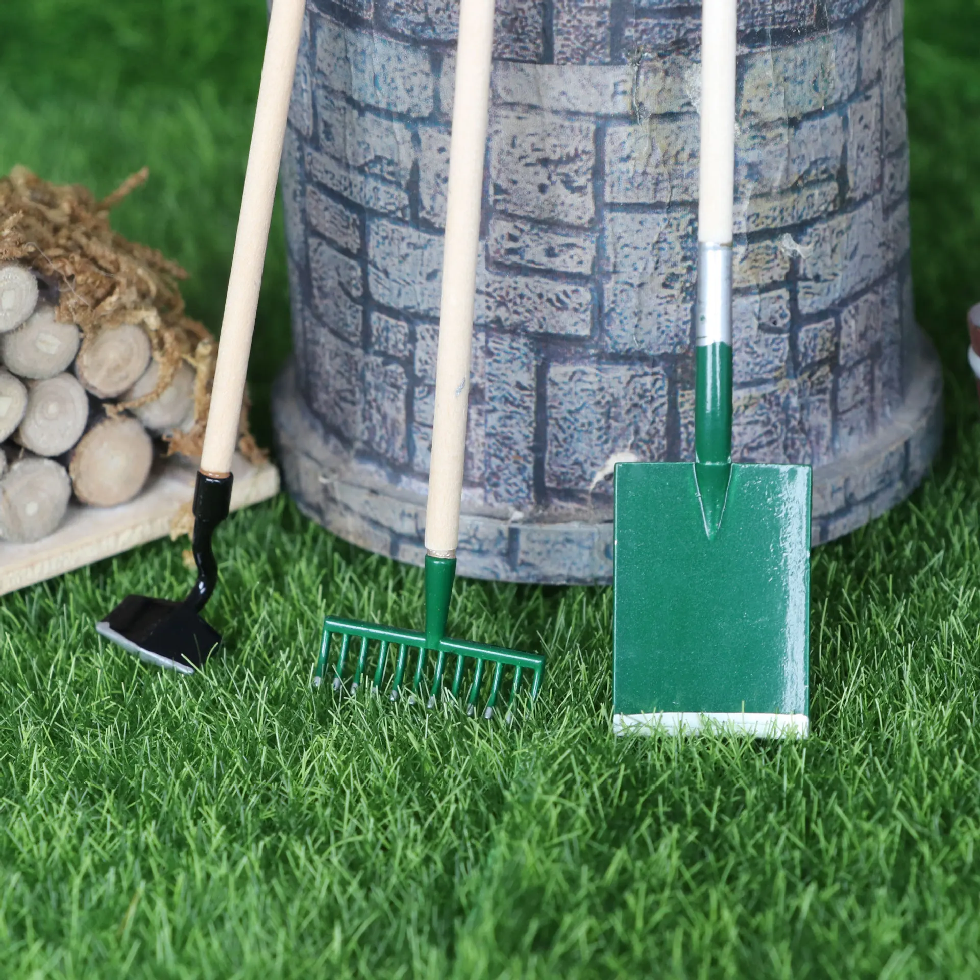 5 Stück Puppenhaus-Miniatur-Gartengeräte im Maßstab 1:12, 3-teiliges Set – Schaufel, Hacke und Rechen, Feengarten-Mikroszenen-Dekorationszubehör