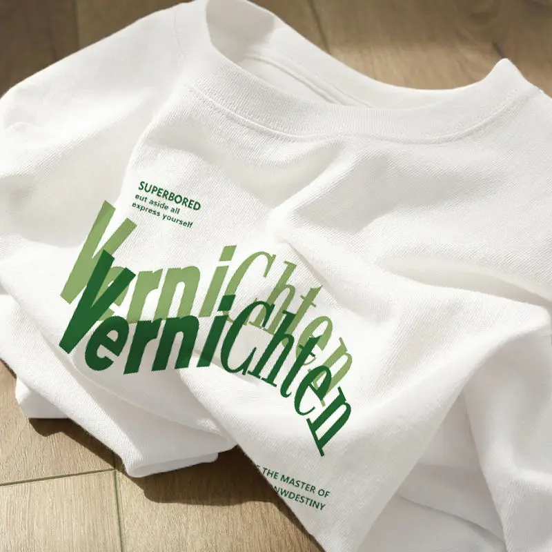 

Белая футболка из чистого хлопка с принтом для женщин, летняя свободная Корейская версия, Свободный Повседневный универсальный топ большого размера для похудения