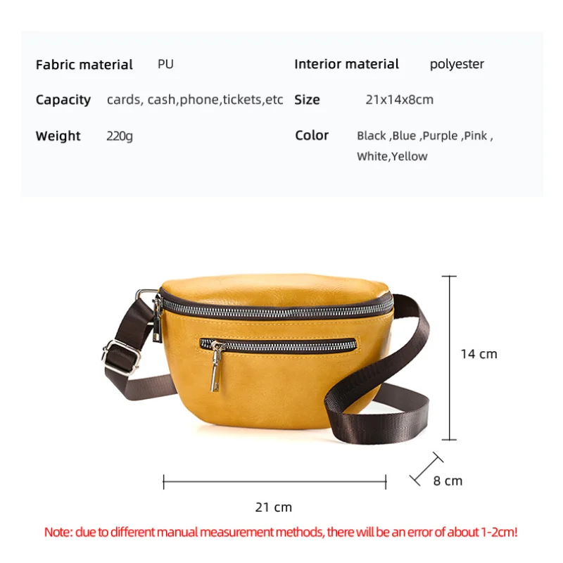 Luxury Designer Women\'s Chest Bag PU Leather Wide Strap Shoulder Crossbody Bag 2024 Female Fashion Fanny Pack Yellow Waist Bag