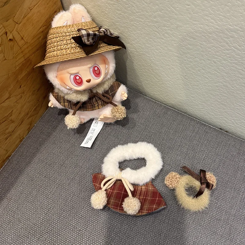 

15/17cm LABUBU Idol Doll Cute Sitting Party Tweed Cape Skirt Shorts Set For Gen1 2 3 Labubu Clothing Accessories