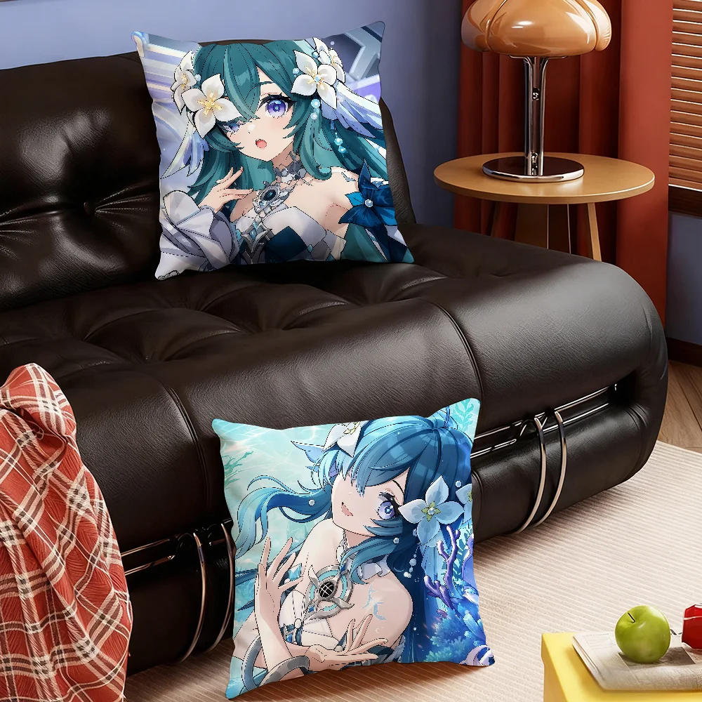Vodyanitsa Game Genshin Impact cushion cover Soft Smooth Pillow Case Hidden Zipper Washable Decorative Couch Office Gift