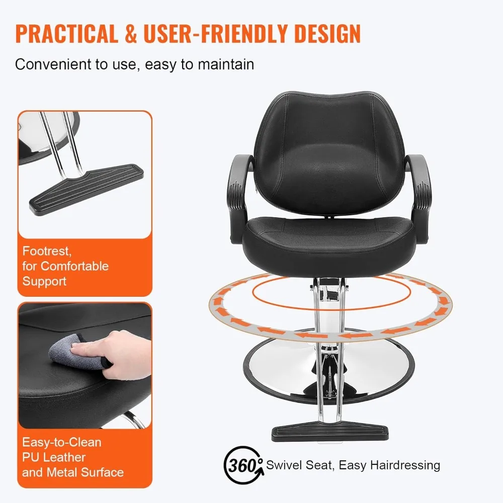 Heavy-Duty Bomba hidráulica Salon Chair com Footstool, Preto Hairstylist, rotação de 360 °, carga máxima 330 lbs Peso