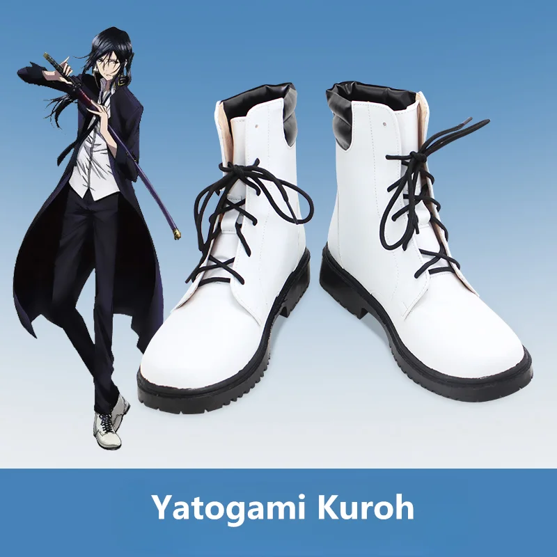 

K Project Yatogami Kuroh Косплей Костюм Обувь Белые ботинки из искусственной кожи ручной работы