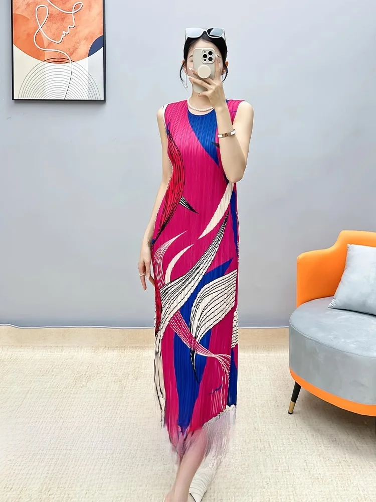 Spring 2025 Women's Folded Dr Home Wear round Ne Svel Midi Skirt High Waist A-Line Simple Sle Commute Polyester ...