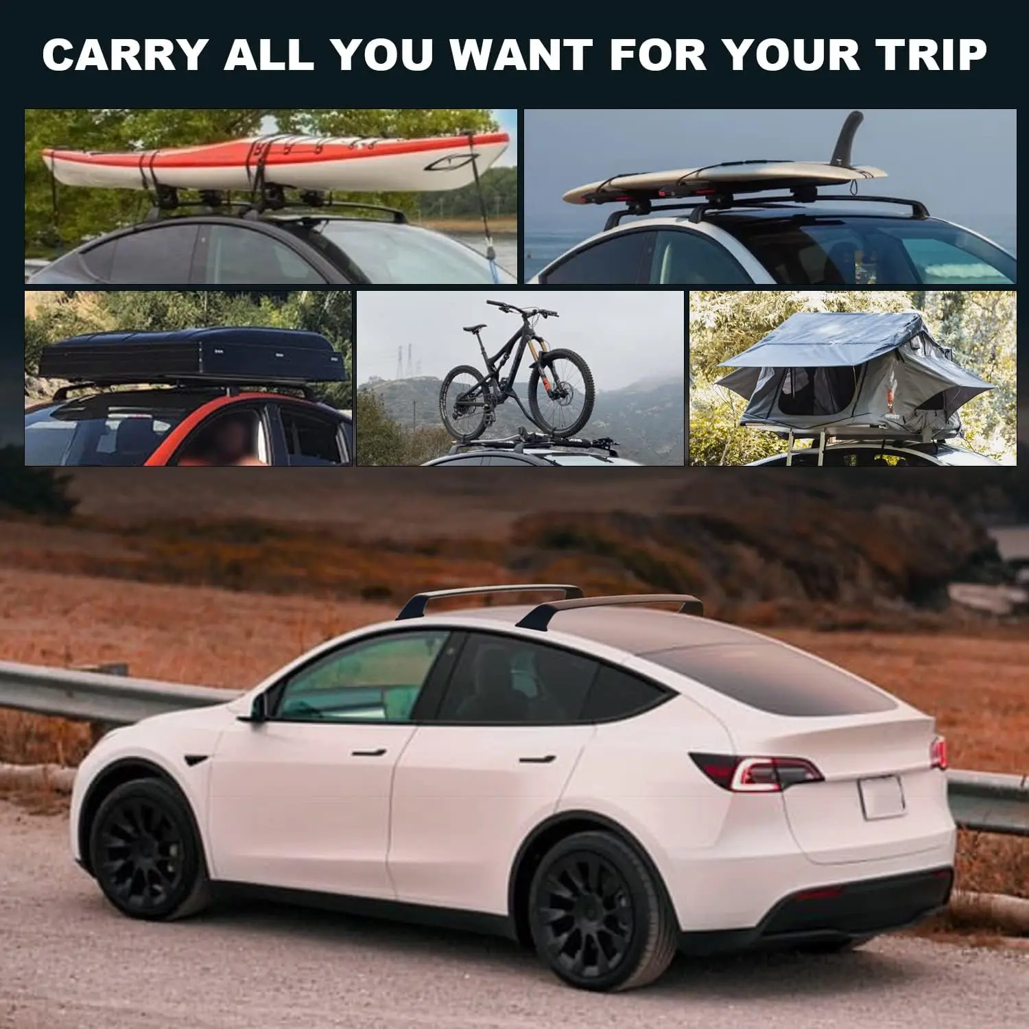 Lockable Roof Rack Fits for Tesla Model Y 2024 2023 2022 Roof Rack Accessories Antitheft Cross Bars Model Y Luggage Carrier