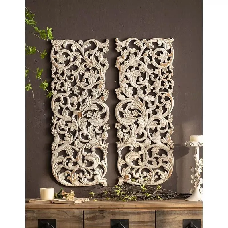 Handmade Irregular Wood Frame Wall Art White Carved Decorative Panel Living Room Home Decoration Hanging