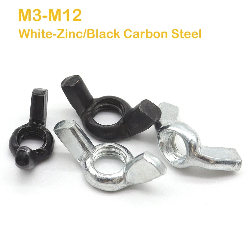 

1-10PCS Hand Tighten Thumb Wing Nuts White-Zinc/Black Carbon Steel M3 M4 M5 M6 M8 M10 M12 Butterfly Wing Nut Adjust Thumb Nut