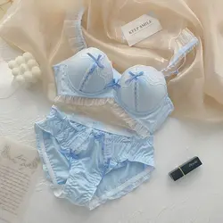 Girl candy colored bra set with no steel ring, small chest gathers underwear, cute and pure desire