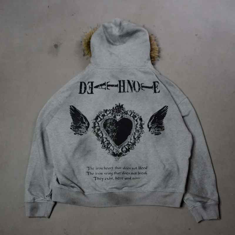 سترة Y2K النسائية ذات القلنسوة البيضاء، سترة منفعلة من الفرو الصناعي برسومات الرسوم المتحركة، ملابس خارجية كاجوال مستوحاة من المانجا