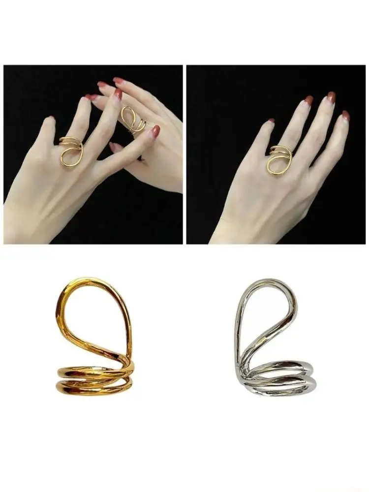 31BF Stylish Double Line Abstract Rings Elegant Rings Unique Jewelry Artistic Rings