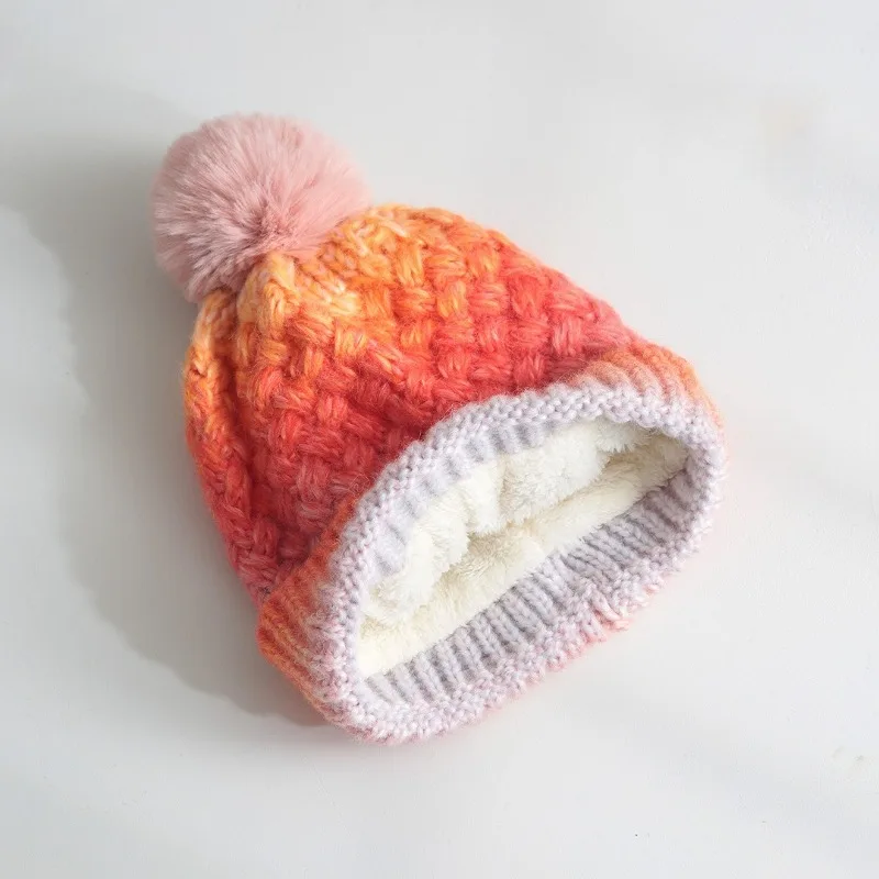 2025, neue verdickte Fleece-Strickmütze mit Farbverlauf für Damen und Herren, Outdoor-Strickmütze im Kopf-Stil, warme, gemütliche Strickmütze – Detail 8