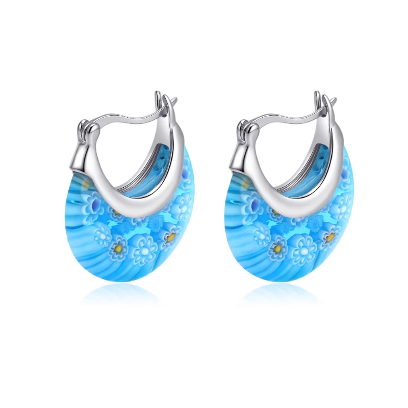 Murano Millefiori Stained glass flower stainless steel earrings European beautiful woman