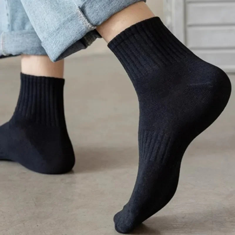 Chaussettes en coton chaud pour hommes, bonneterie élastique, protection des pieds, noir, gris, blanc, tube moyen, course à pied, degré froid, automne, hiver