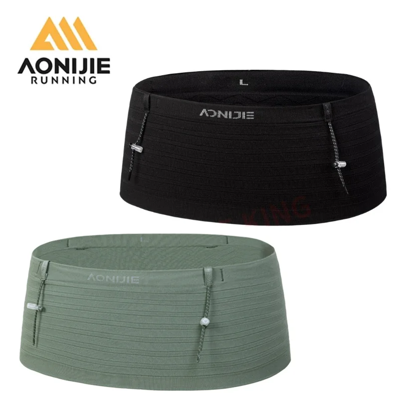 AONIJIE W8116 Green Black Women Elastic Sports Waist Pack Running Race Number Belt for Triathlon Marathon Cycling Mountaineering