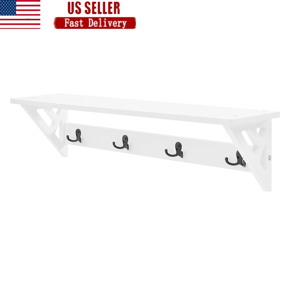 

Wall Mounted Coat Hooks with Storage Shelf Entryway Mudroom Easy Assembly Heavy Duty Wood 36 Inch Modern Decor