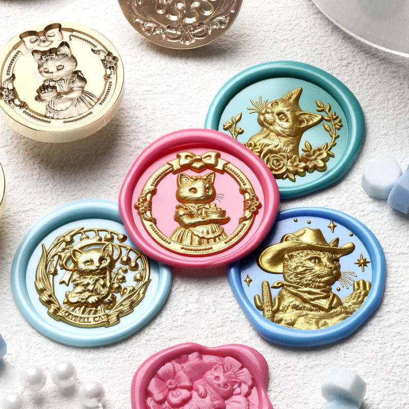 1pcs Stampin Stamp Copper Head Relief Cats and Dogs Animal for Invitation Envelope Gift Packaging DIY Sealing Wax Seal Sticker