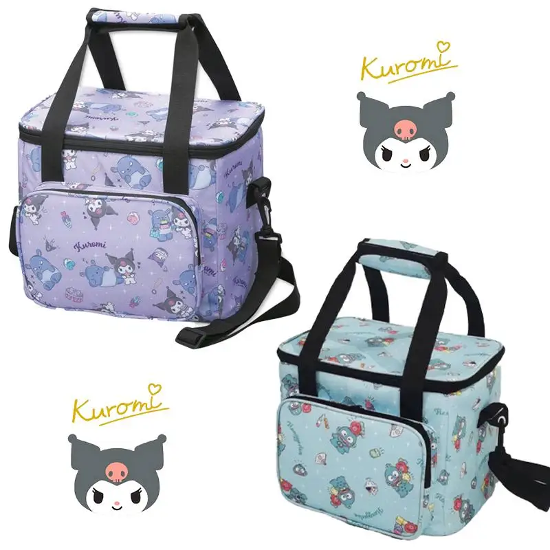 Cartoon Kuromi Insulated Lunch Box Bag Sanrios Anime Figure Kawaii Nylon Printing Multifunction Large Crossbody Picnic Bag