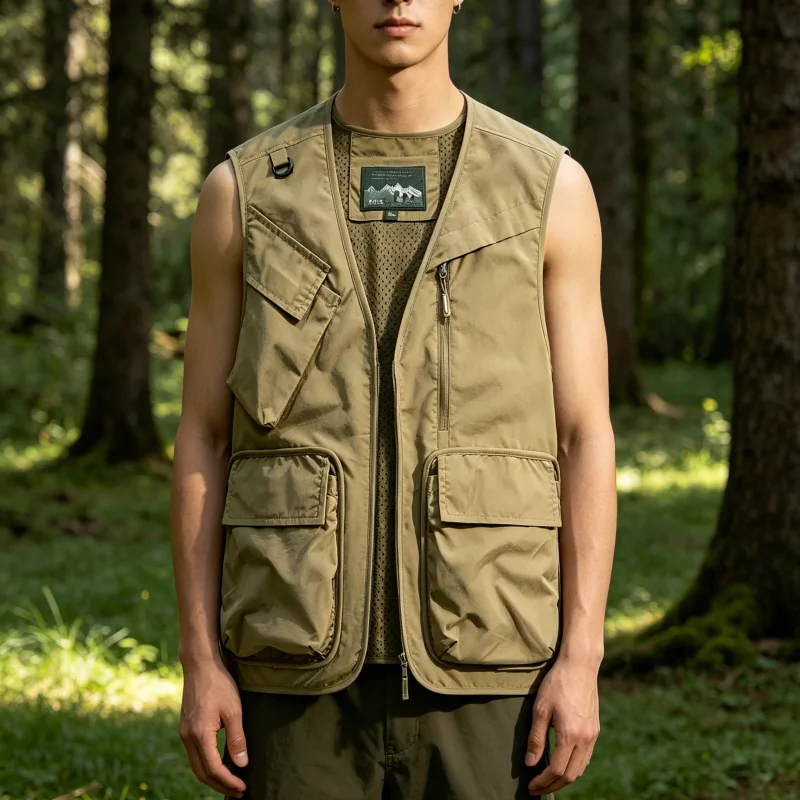 New Outdoor Vest Men's Multi-Pocket Loose-Fit Utility Casual V-Neck Slant Pocket Vest