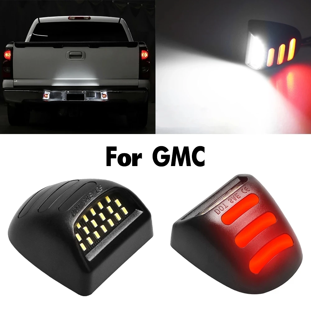 

2 Pcs For GMC Sierra 1500 2500 3500 Yukon XL 500 2500 Red White LED Car Number License Plate Light Lamp Assembly Auto Lighting