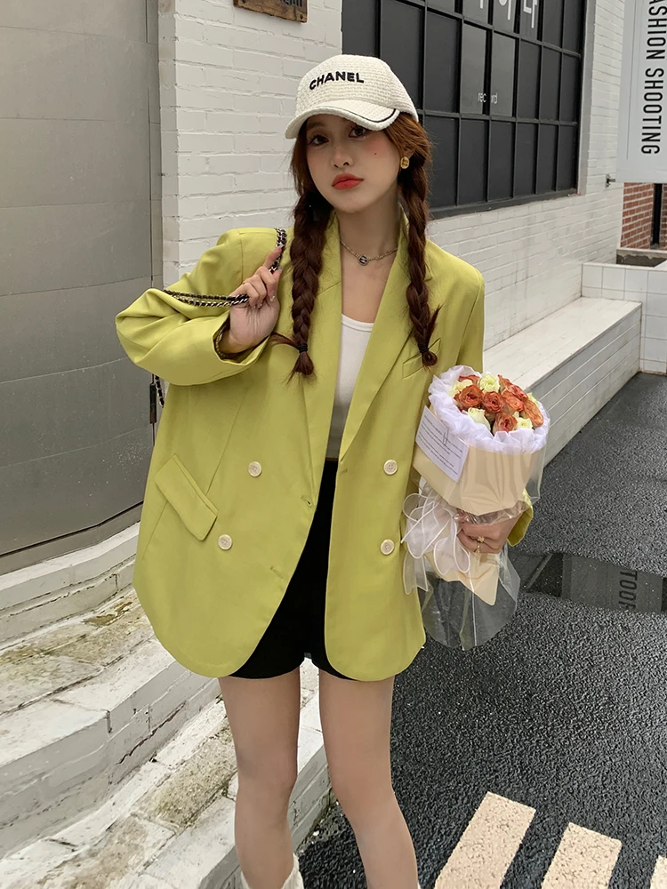 

Повседневный костюм Jaet, женский корейский костюм большого размера, весна-осень, длинное пальто миди из полиэстера маленького размера