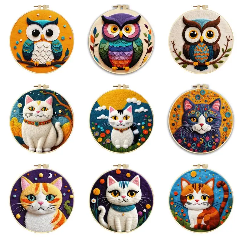 

Owl Cat Needle Felt Starter Kits For Adults Diy Wool Felting Painting Beginners Kit Embroidery Frame Wool Needlework Crafts