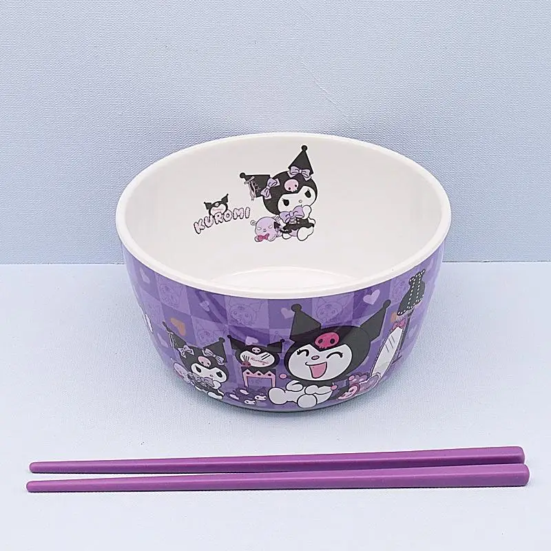 น่ารักการ์ตูน Sanrios Kuromi บนโต๊ะอาหารชามจานถ้วยตะเกียบช้อนชุดแฟชั่นเลียนแบบ Porcelain Tableware ดูดี