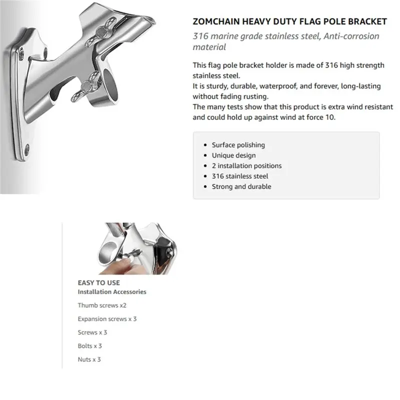 

【ПОСЛЕДНИЙ ШАНС】Держатель для флагштока диаметром 1 дюйм, из нержавеющей стали 316 морского класса, сверхпрочный