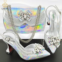 QSGFC scarpe da sera di Design italiano e borse abbinate Nigeria Ladies Diamond Bag scarpe da donna con punta a punta con tacco alto