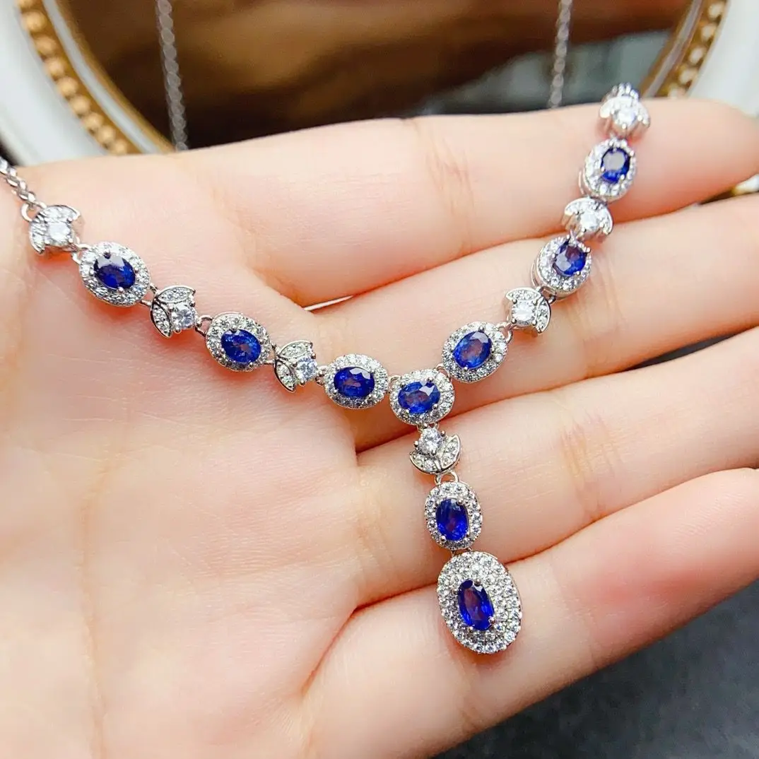 

ZECAA Sapphire Jewelry Blue Sapphire Necklace Pendant With Blue Sapphire Gemstone 3*4mm Lady Sapphire Necklace Pendant Jewelry