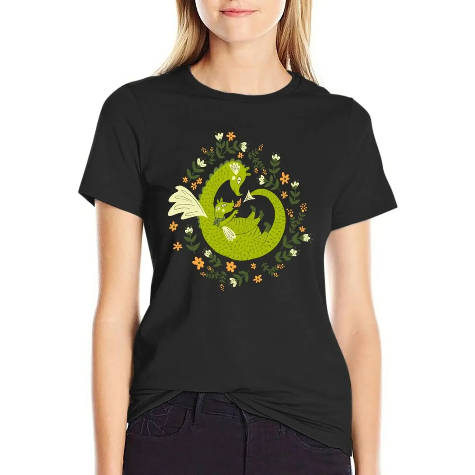 

Mama and Baby Dragon T-Shirt quick drying Blouse oversized hippie clothes T-shirts for Women