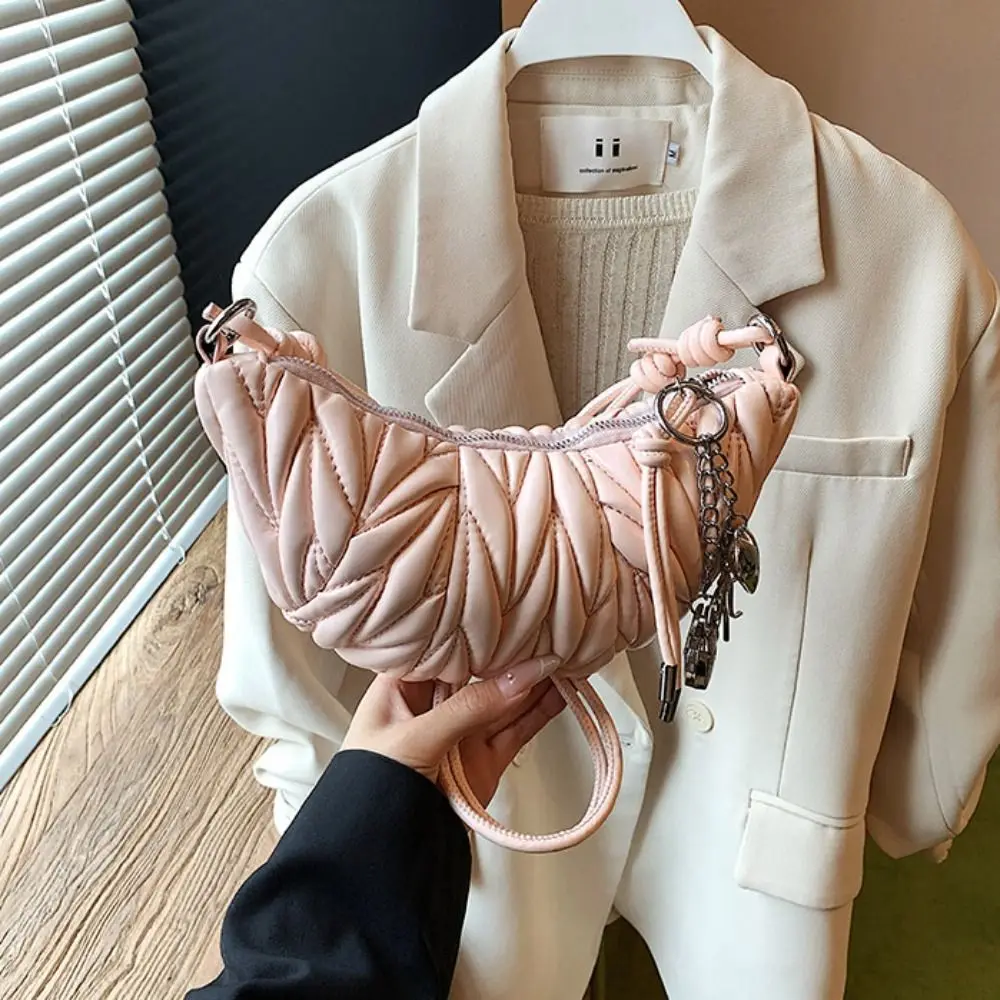 

Crossbody Bag Croissant Shoulder Bag with Pendant Small Pack PU Dumplings Bag Brown Korean Style Punk Style Handbags Outdoor