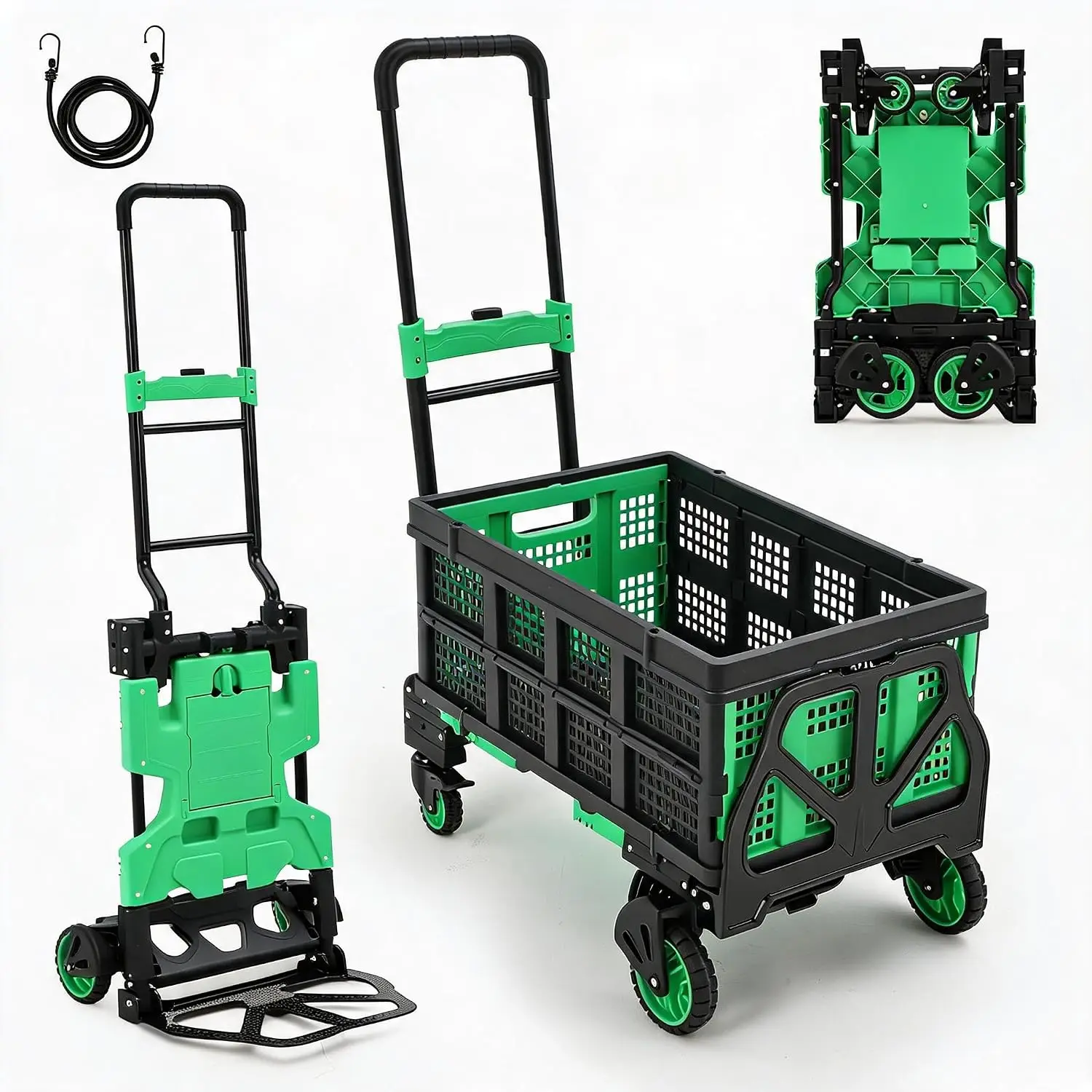 2-in-1 Folding Hand Truck Dolly & Platform Cart 330 lb Heavy-Duty, Collapsible Basket  4-Wheel Utility Trolley, Telescoping Handle for Warehouse & Moving