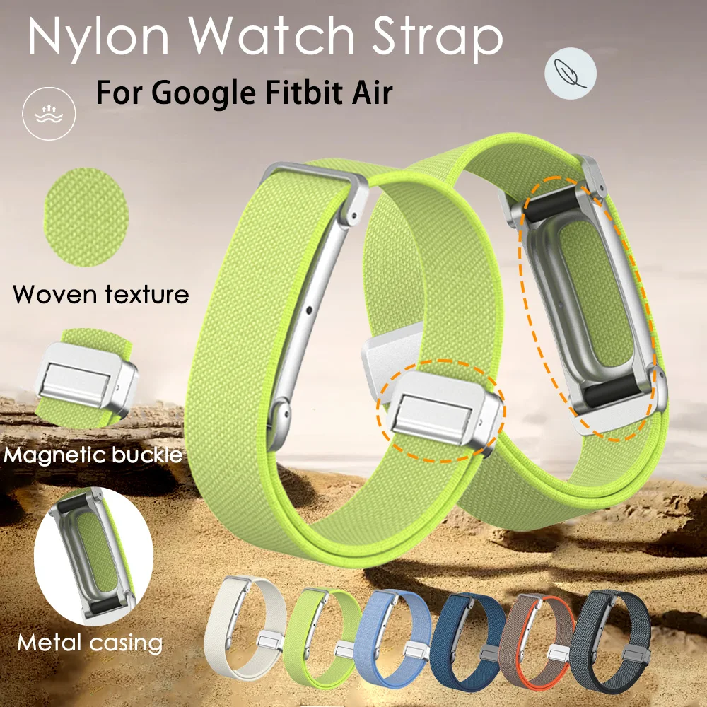 Neues Nylon-Uhrenarmband mit Metallgehäuse für Google Fitbit Air, Unisex, verstellbares, atmungsaktives Sportarmband für Google Fitbit Air