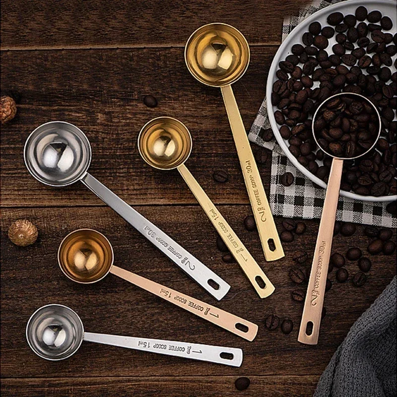 15/30ML Stainless Steel Gold Measuring Spoon For Milk Powder Multifunction Tea Coffee Scoop With Long Handle Silver Tablespoon