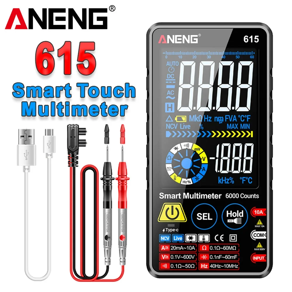 Digital Multimeter Automatic ANENG 615 Smart Touch Screen Rechargeable 6000 Counts ACDC Voltage Current Tester Electrician Tools