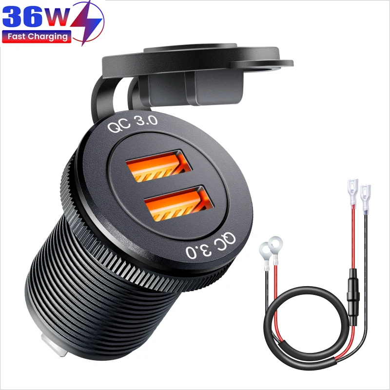 

12V/24V USB Charger Dual USB Port QC 3.0 for Motorcycle Auto Truck ATV Boat Adapter Power Supply Socket for Phone Mobile