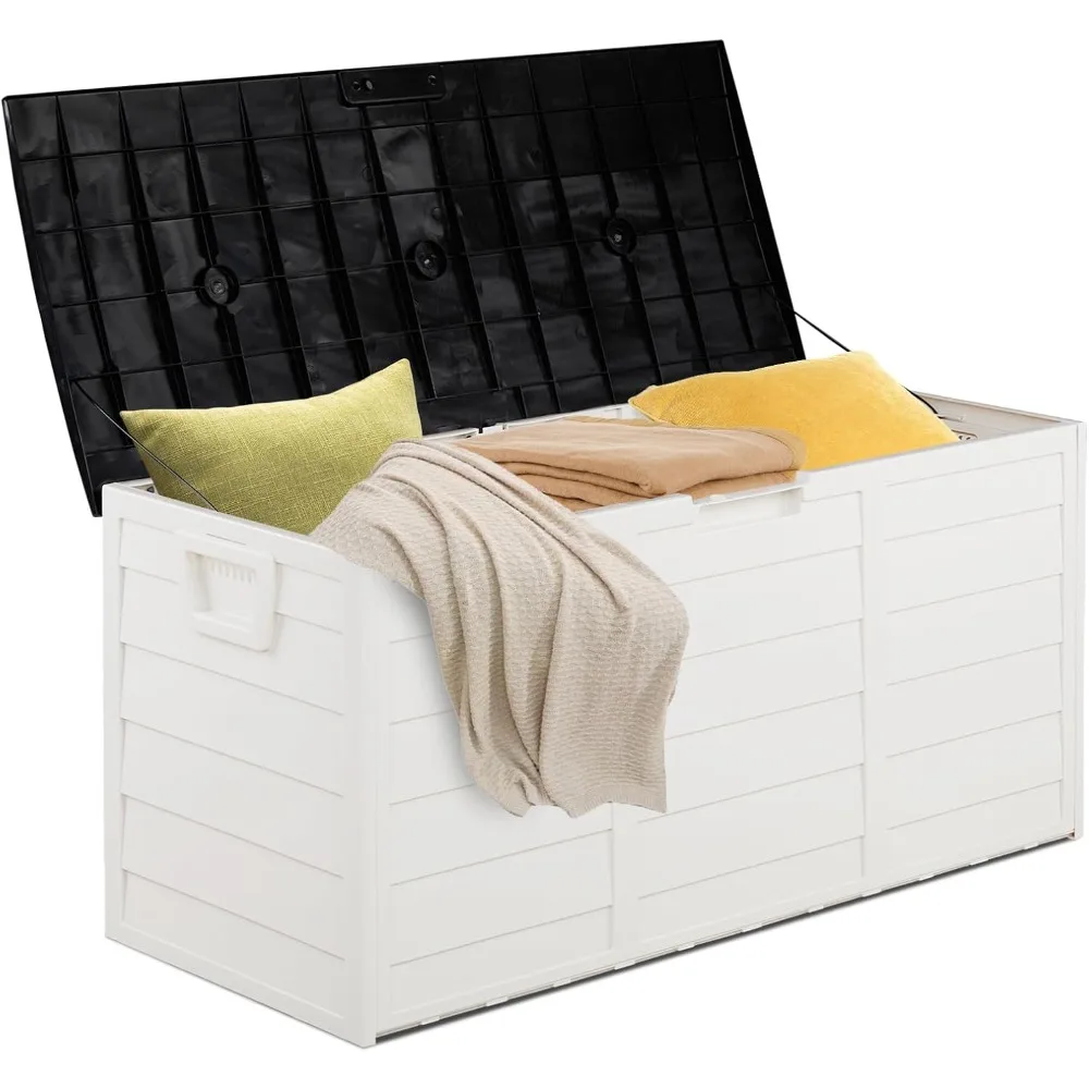 

75 Gallon Resin Outdoor Deck Box, 75 Gallon Patio Storage Box with Side Handles, Lockable Storage Containers for Patio Fu
