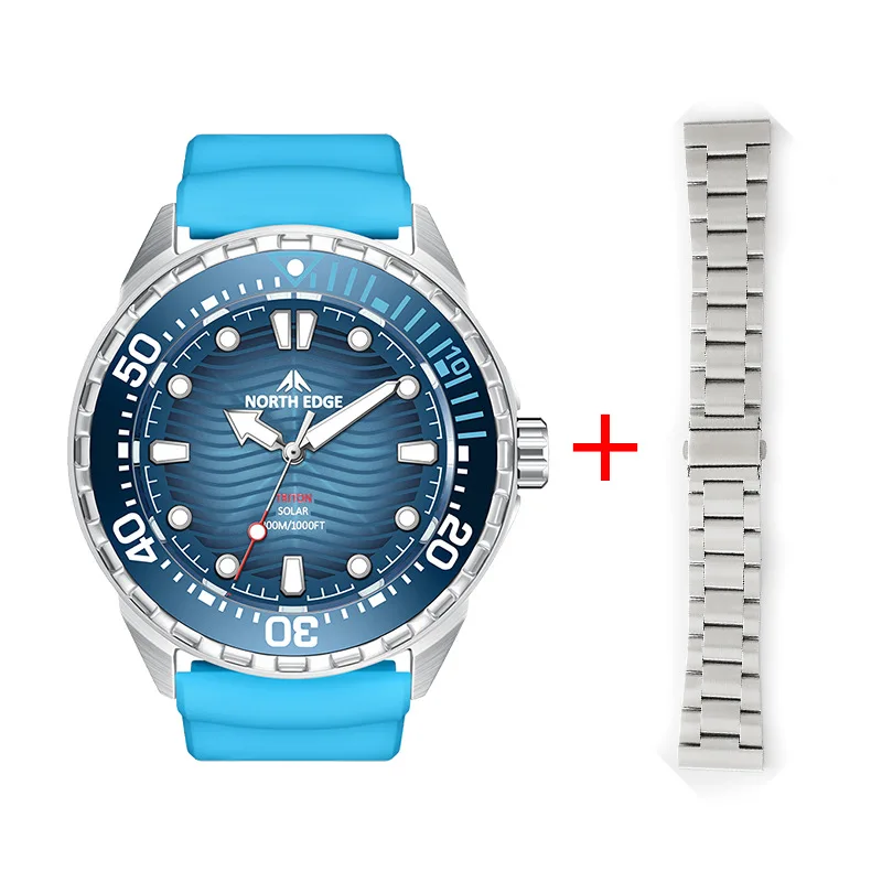 

NORTH EDGE TRITON Новые часы для дайвинга на солнечной энергии для мужчин Роскошные кварцевые наручные часы Водонепроницаемый корпус из нержавеющей стали 300M 316L