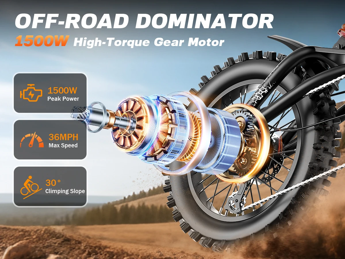 2026 GT16 1500W Motorcycle Motocross Moto E Electric Electrica Emtb Bike Bicycle E-bike Ebike Cycle Dirtbike Bicicleta Mtb Adult