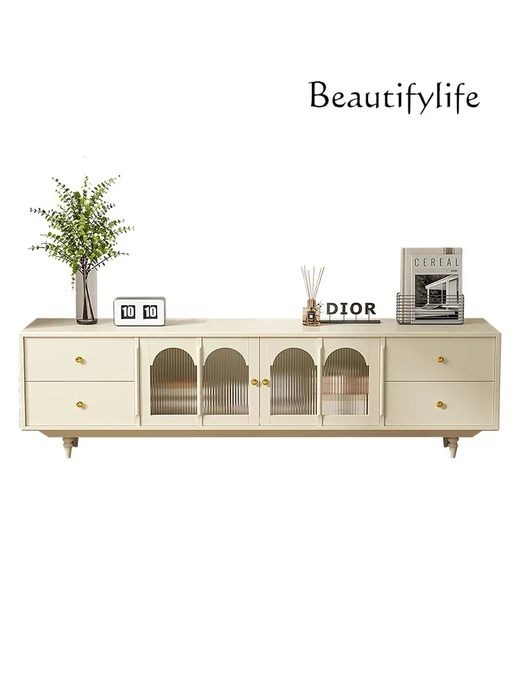 Living Room American Pure Solid Wood TV Cabinet Light Luxury Small Apartment Retro Coffee Table Combination Furniture