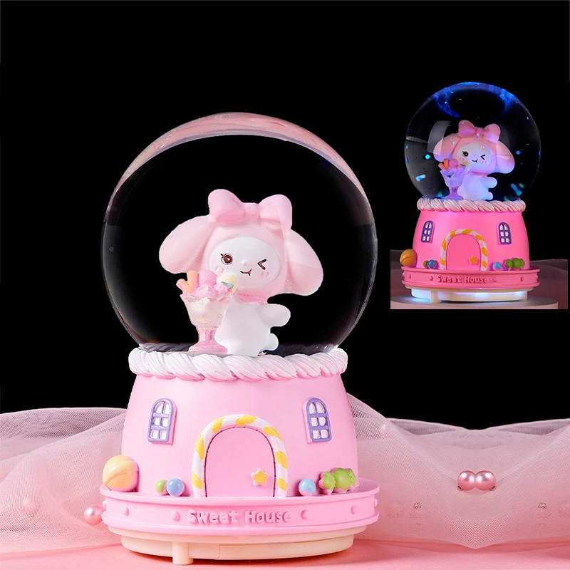 Cartoon Sanrio Music Box Melody Kuromi Cinnamoroll Pochacco Cute Luminescence Decorative Ornaments Toys Birthday Children's Gift