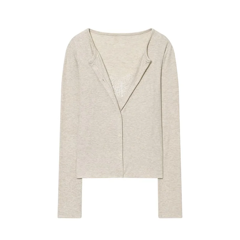 MUJER Lace Cropped Cardigan Women Button up Knit Tops Woman Vintage Knitwears Long Sleeve Knitted Cardigans Sweaters for Women