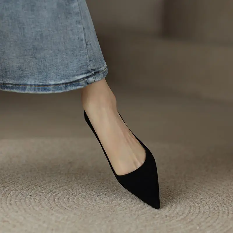 Krazing Pot Cow Leather Pointed Toe Thin 2024 High Heels Daily Wear Shoes Slip On Basic Clothing Design Shallow Summer Pumps