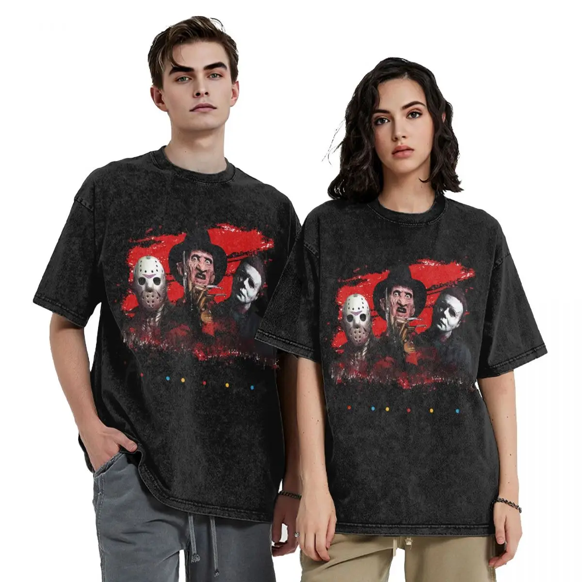 Halloween horrify Harajuku 100% Cotton Oversized Tshirt,Freddy Krueger Never Sleep Again Summer Loose Washed Tops T-Shirt