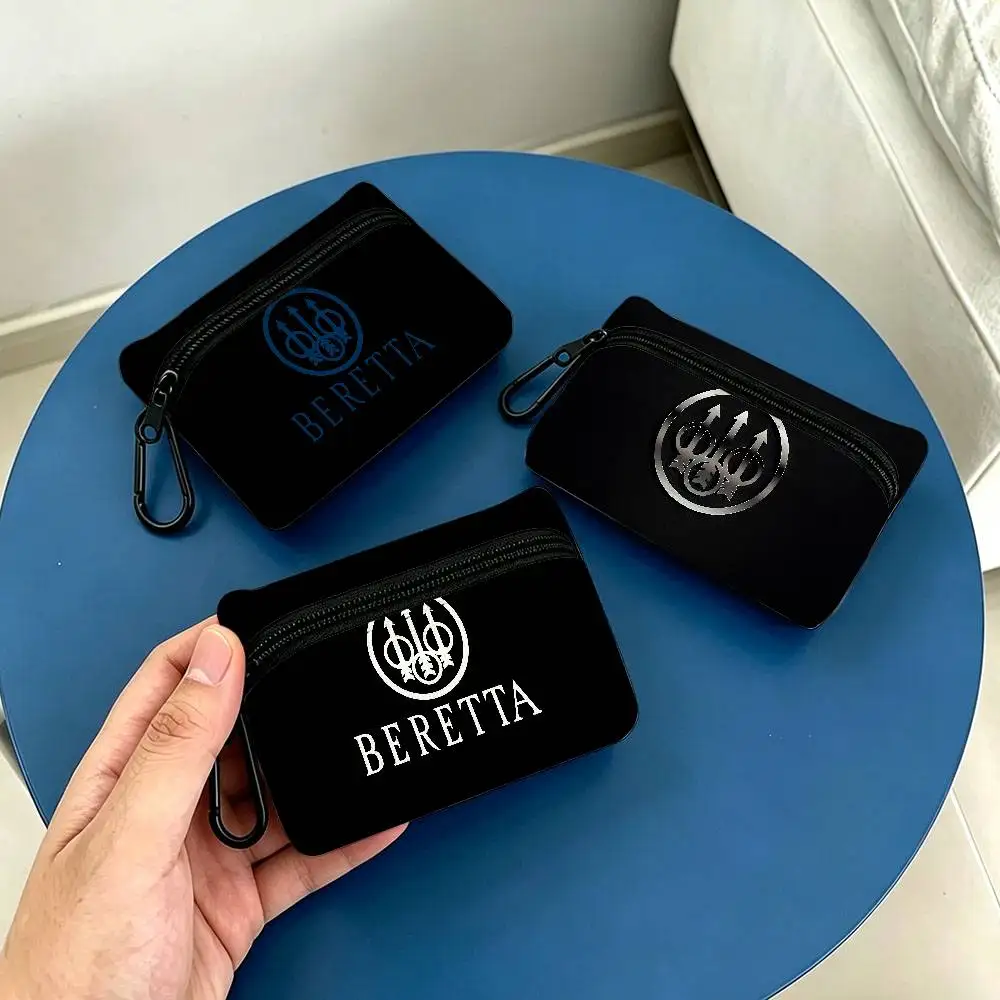 Gun Beretta logo Portable Oxford Fabric Mini Wallet Carabiner Design Small Coin Bag For Cards Keys Earphones