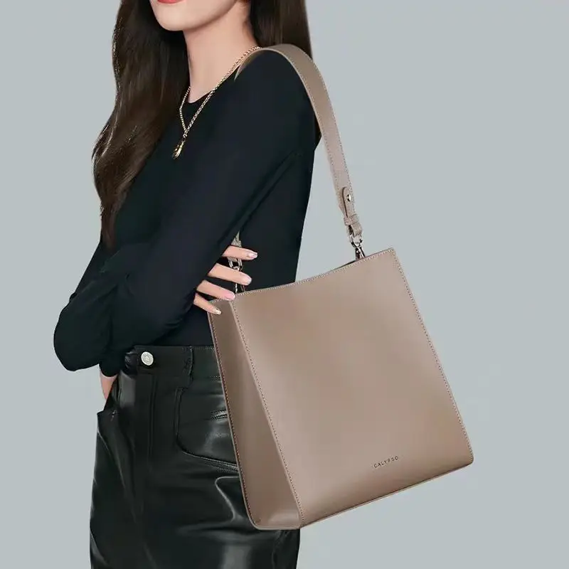 

Women leather tote bag large capacity, cowhide material soft handbag shoulder bag three colors optional