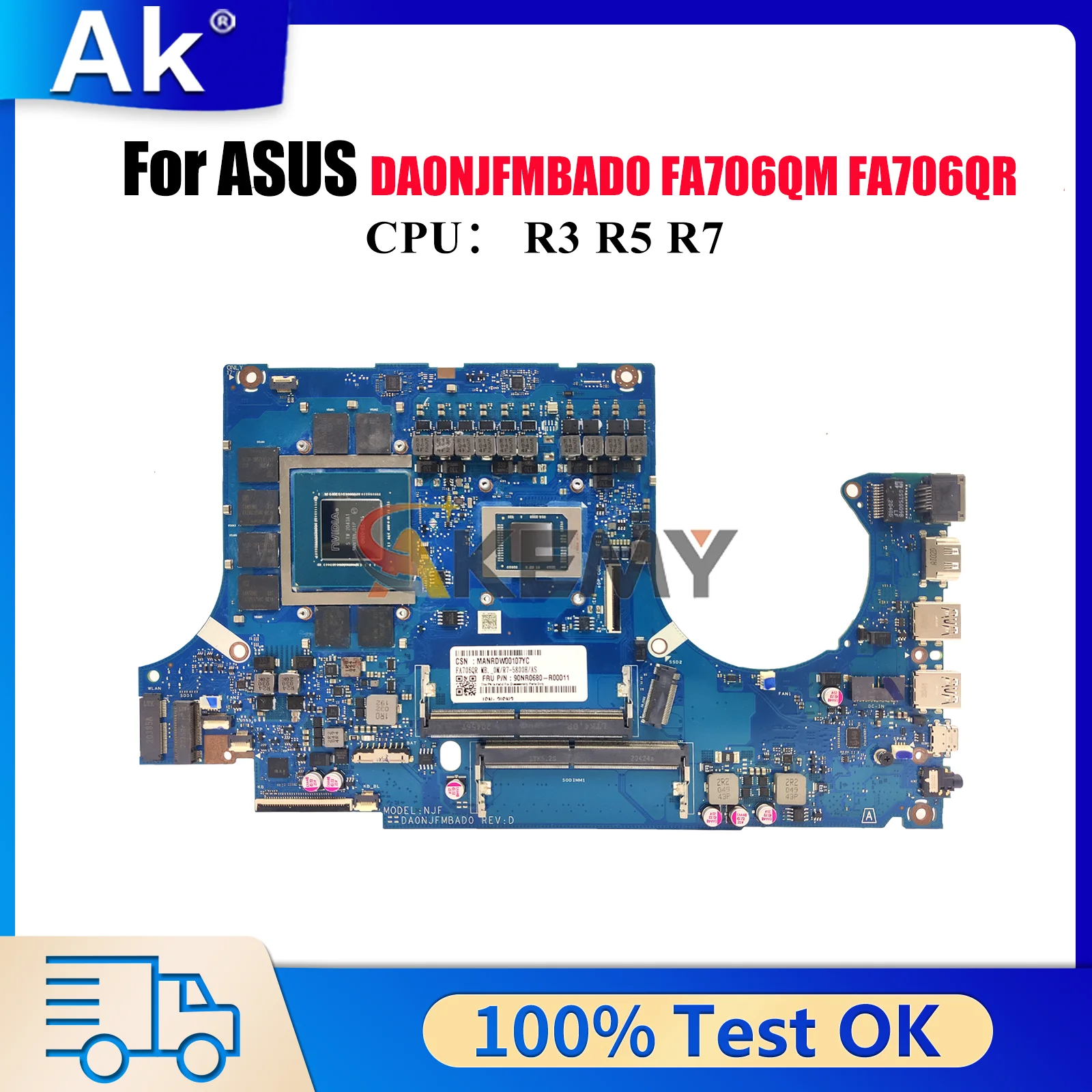 

DA0NJFMBAD0 Laptop Motherboard For ASUS TUF Gaming FA706QM FA506Q FA706QR Notebook Mainboard With R3 R5 R7 CPU 100% tests OK stk