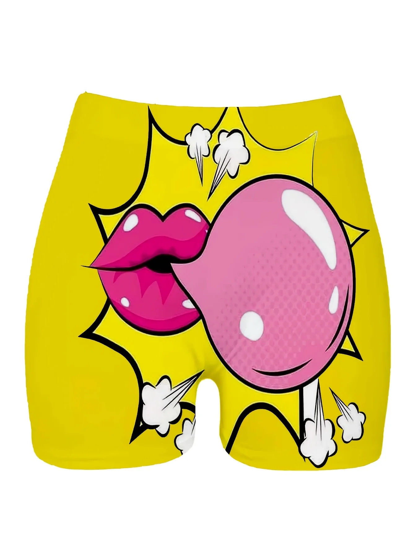 Women' Plus Size Tight Shorts Skimpy Bubble Gum Lips Comic Print Swim-Ready (Suitable for Party, Beach & Casual Wear)
