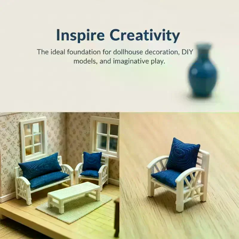Mini Dollhouse Sofa Model Kit for Pretend Play 1 Set Includes 1:12 Scale Small Chair