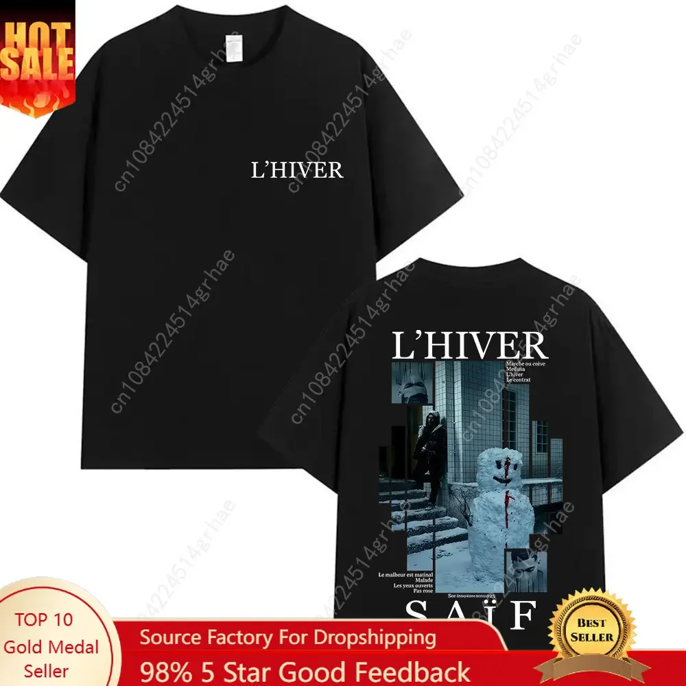 Rapper L'HIVER Saif Album 2025 Graphic T Shirt Men's Gothic Hip Hop Short Sleeve T-shirts Vintage Cotton T-shirt Fans Streetwear